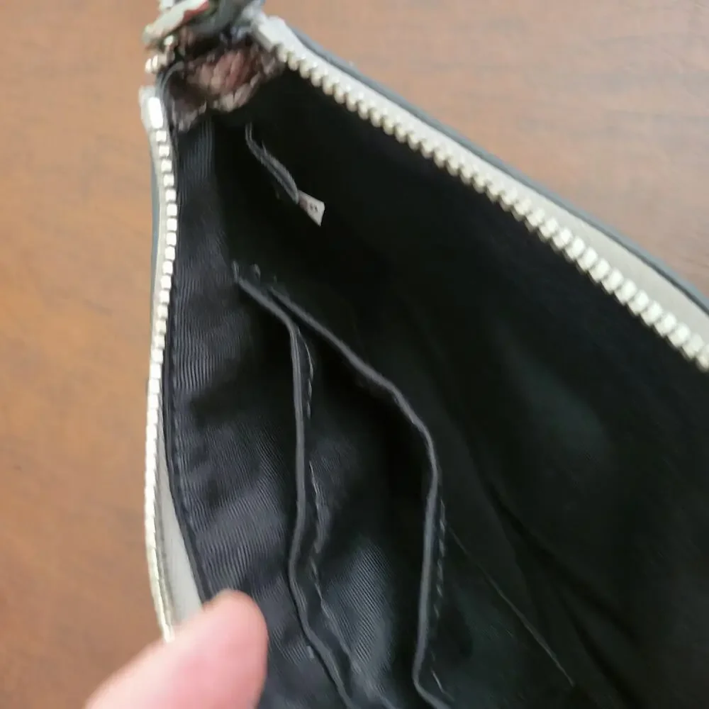 Coach Turnlock Small Wristlet with Bow Silver Gray Leather Wallet